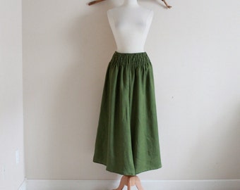 custom linen shirred waist wide leg pants