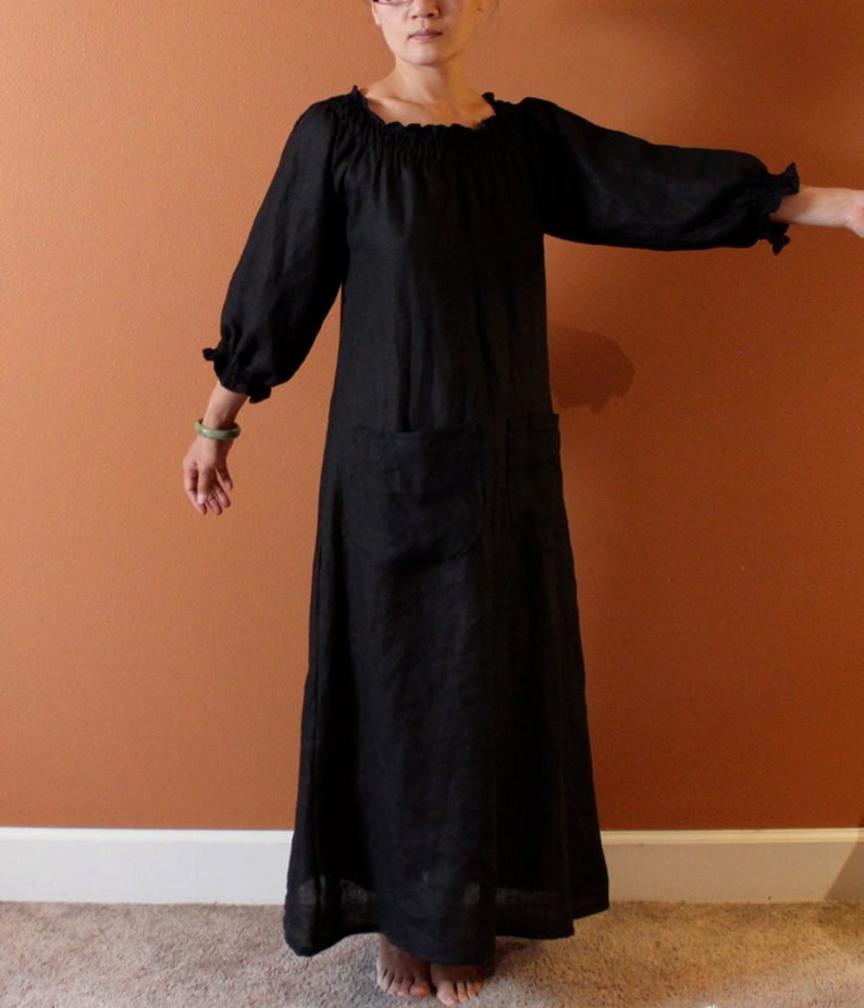 custom shirred linen dress image 2