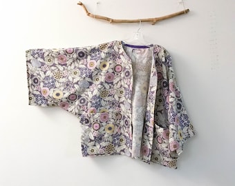 ready wear North Europe Style Modern Japanese floral dobby cotton kimono sleeve jacket with 2 pockets