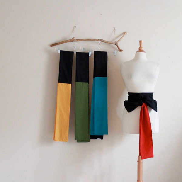 made to order color block cotton obi / four colors available / red green teal yellow black obi / dual color cotton obi / Japanese obi sash /