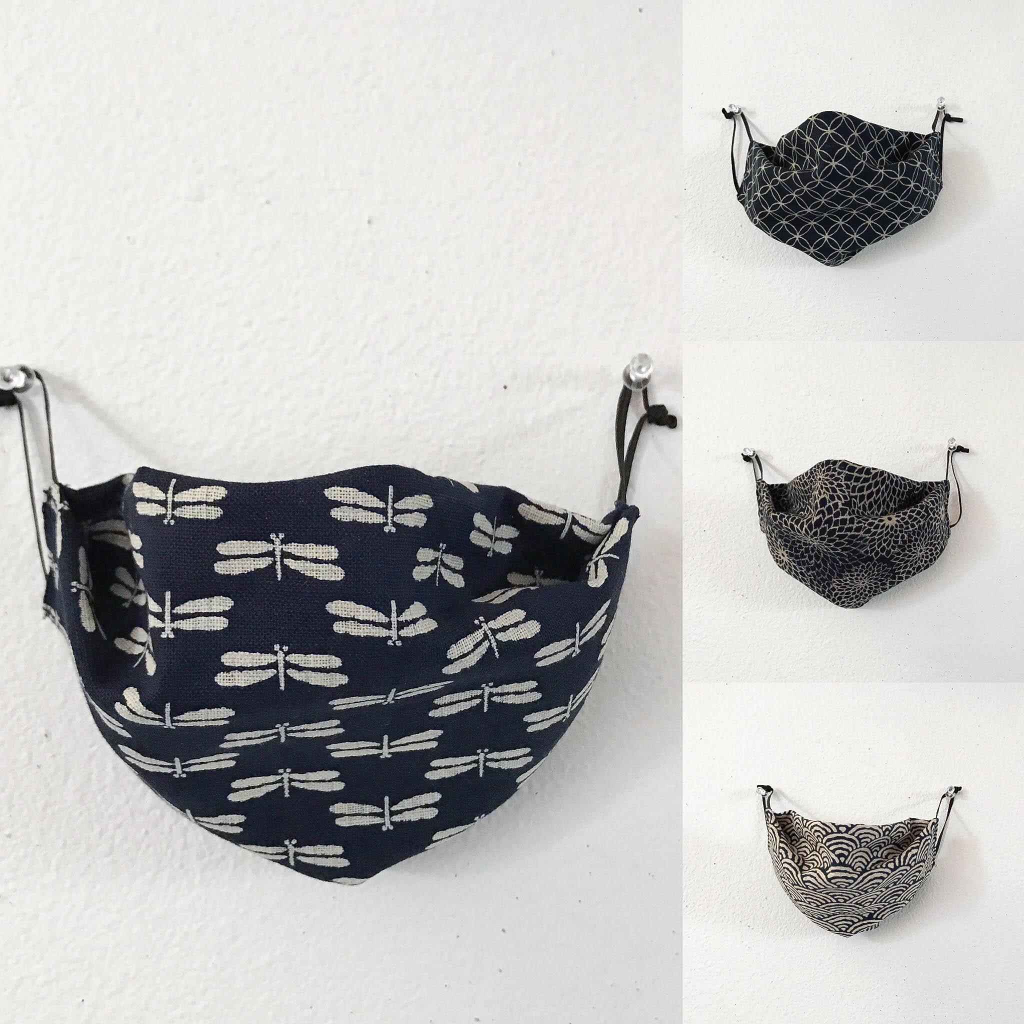 Indigo Japanese print eco washable face cover with pocket for insert …