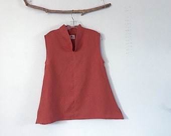 orange linen sleeveless top size M ready to wear