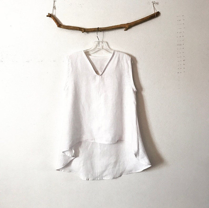 custom V-neck sleeveless linen simplicity wavy top image 3