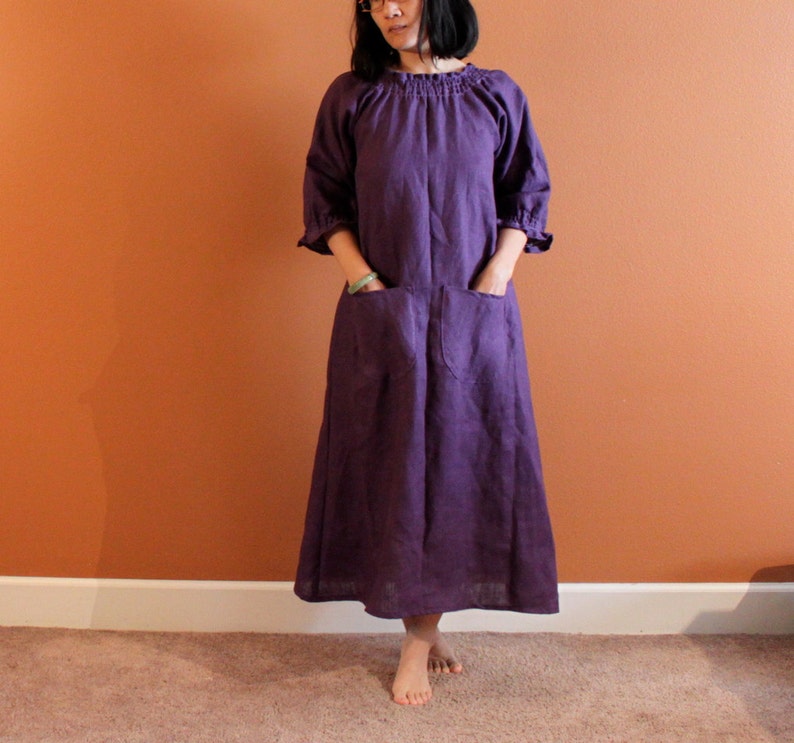 custom shirred linen dress image 3