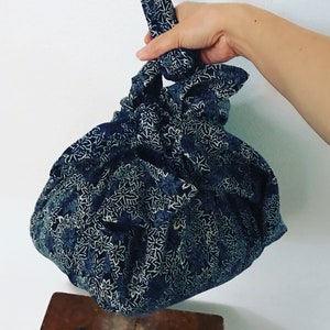 large eco friendly indigo Japanese motif cotton furoshiki wrap or scarf image 3