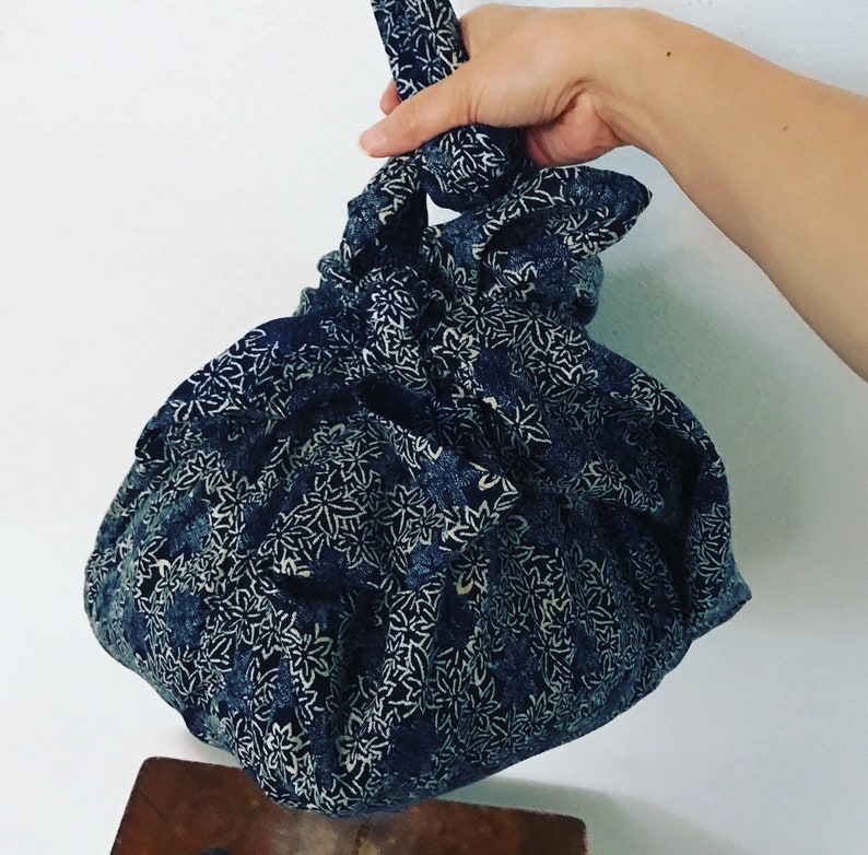 large eco friendly indigo Japanese motif cotton furoshiki wrap or scarf image 3