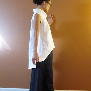 custom V-neck sleeveless linen simplicity wavy top image 7