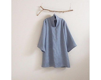 custom heavy linen cloud shape high collar tunic length blouse