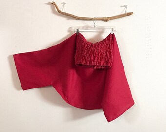 Crimson linen shirred turtle neck reversible top or dress ready wear