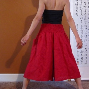 smocked waist wide leg linen gaucho pants made to order