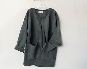 ready to wear plus size dunkelgraue, gebürstete Wollmanteljacke mit zwei Taschen