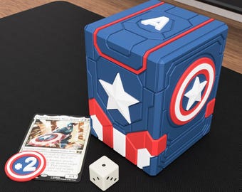 Captain America Inspired MTG Deck Box | Holds 100+ Double-Sleeved Cards
