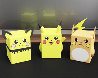 Pichu, Pikachu & Raichu Inspired Pokémon Deck Box – Magnetic TCG Storage for Trading Cards