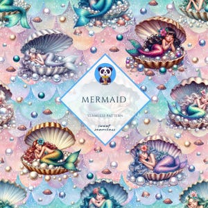 Mermaid Seamless | Mermaid Pattern | Cute Seamless Repeat Pattern| Backgrounds | Printable Digital Paper | Bundle Paper