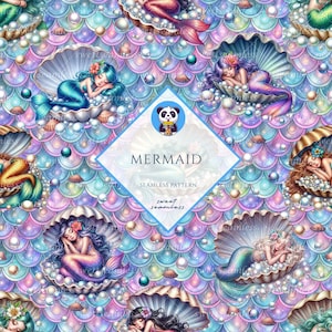 Mermaid Seamless | Mermaid Pattern | Cute Seamless Repeat Pattern| Backgrounds | Printable Digital Paper | Bundle Paper