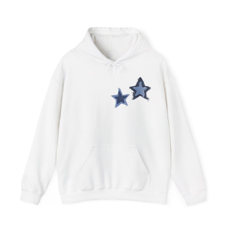 Denim Blue Stars Hoodie | Stars Sweatshirt, Y2K Graphic Hoodie, Blue Stars, Denim Stars, Vintage Design, Oversized Sweater image 1