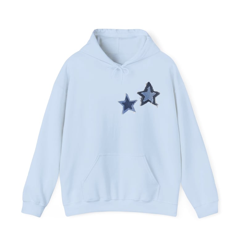 Denim Blue Stars Hoodie | Stars Sweatshirt, Y2K Graphic Hoodie, Blue Stars, Denim Stars, Vintage Design, Oversized Sweater image 6