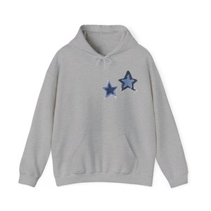 Denim Blue Stars Hoodie | Stars Sweatshirt, Y2K Graphic Hoodie, Blue Stars, Denim Stars, Vintage Design, Oversized Sweater image 7