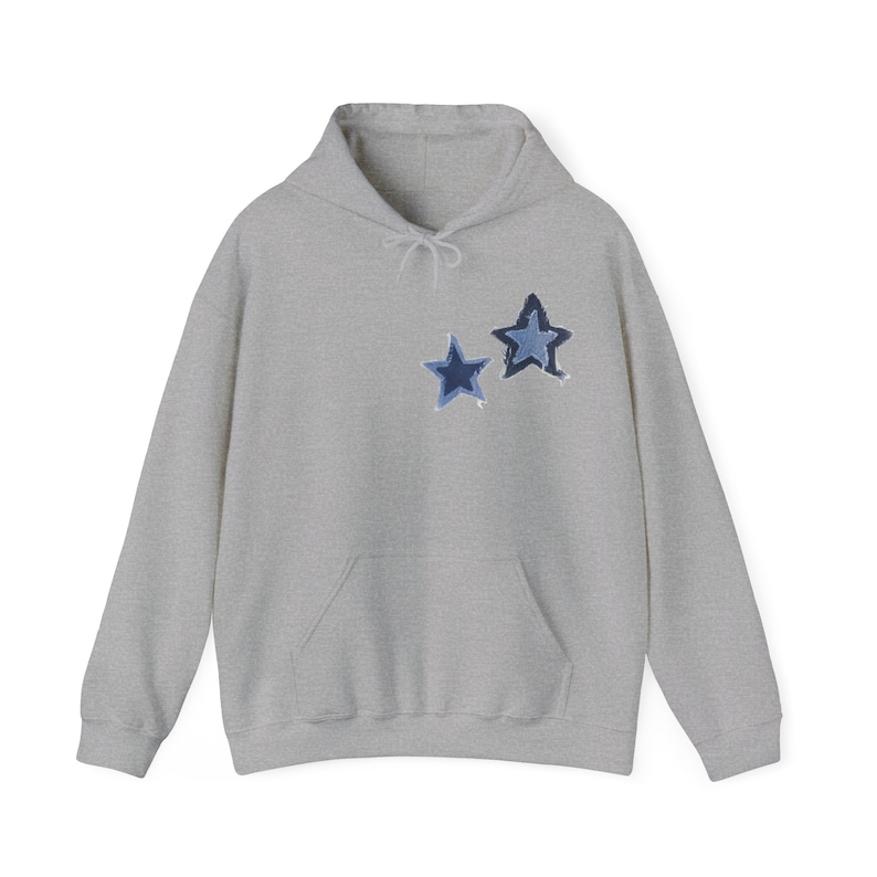 Denim Blue Stars Hoodie | Stars Sweatshirt, Y2K Graphic Hoodie, Blue Stars, Denim Stars, Vintage Design, Oversized Sweater image 7