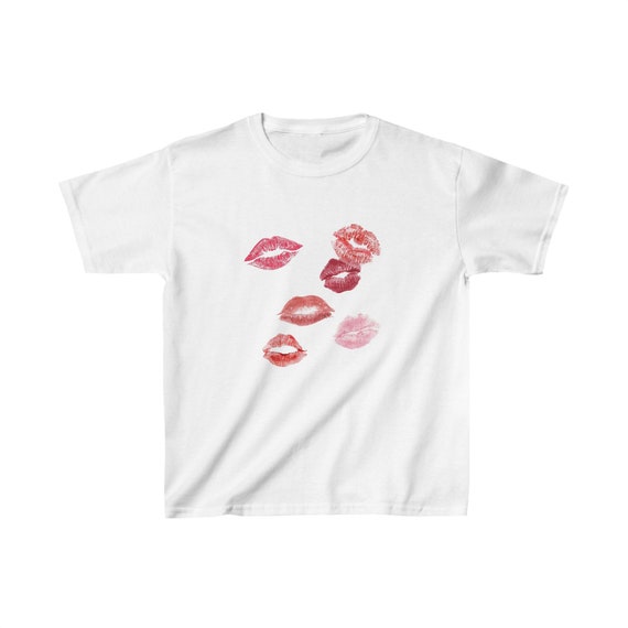Lipstick Kisses Baby Tee | Y2K Graphic Baby Tee, 90s Baby Tee