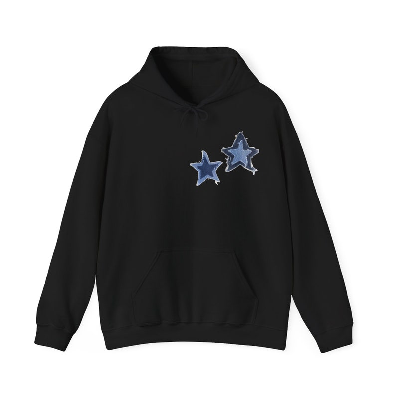 Denim Blue Stars Hoodie | Stars Sweatshirt, Y2K Graphic Hoodie, Blue Stars, Denim Stars, Vintage Design, Oversized Sweater image 4