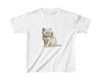 Cat Pink Bow Baby Tee | Kitten, Y2K Graphic Baby Tee, 90s Baby Tee, Graphic Shirt Crop, Coquette, Vintage Design