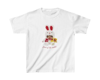 Monchhichi Year of the Rabbit Zodiac Baby Tee | Y2K Baby Tee, 90s Baby Tee, Graphic Shirt Crop, Coquette Bunny, Vintage Design