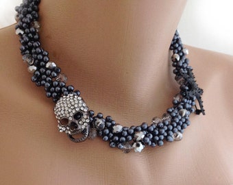 All Luxurious, All Timeless + 30%SALE Bridal Jewelry, Black Necklace, Skull ,Wedding Necklace, Bridal Necklace