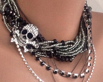 All Luxurious, All Timeless + 30%SALE Bridal Jewelry, Goth Weddings ,Black Necklace, Skull ,Wedding Necklace