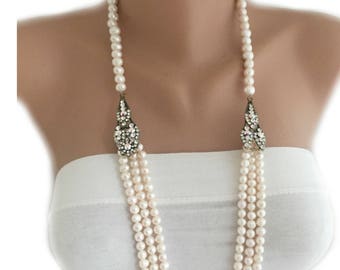 Multi Strand Layered Freshwater Pearl Necklace Free Shipping WW