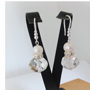 Handmade, Pearl and Swarovski Crystal Bridal Earrings