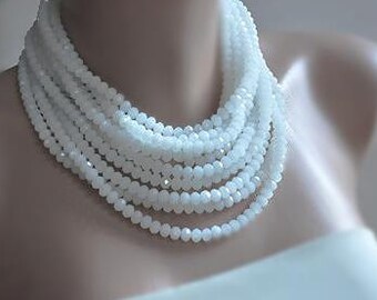 All Luxurious, All Timeless + 30%SALE SA- White Layered Crystal Necklace