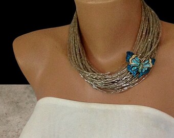 Beach Party Choker with Butterfly Brooch