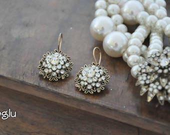 All Luxurious, All Timeless + 30%SALE Bridal Jewelry, Vintage inspired Rhinestone brass bridesmaids gift earrings