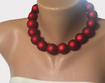 All Luxurious, All Timeless + 30%SALE SALE Vivid Red, Bold  Faux Pearl Choker - Last One