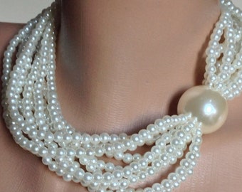 Pearl Bridal Necklace, Beige Wedding Jewelry
