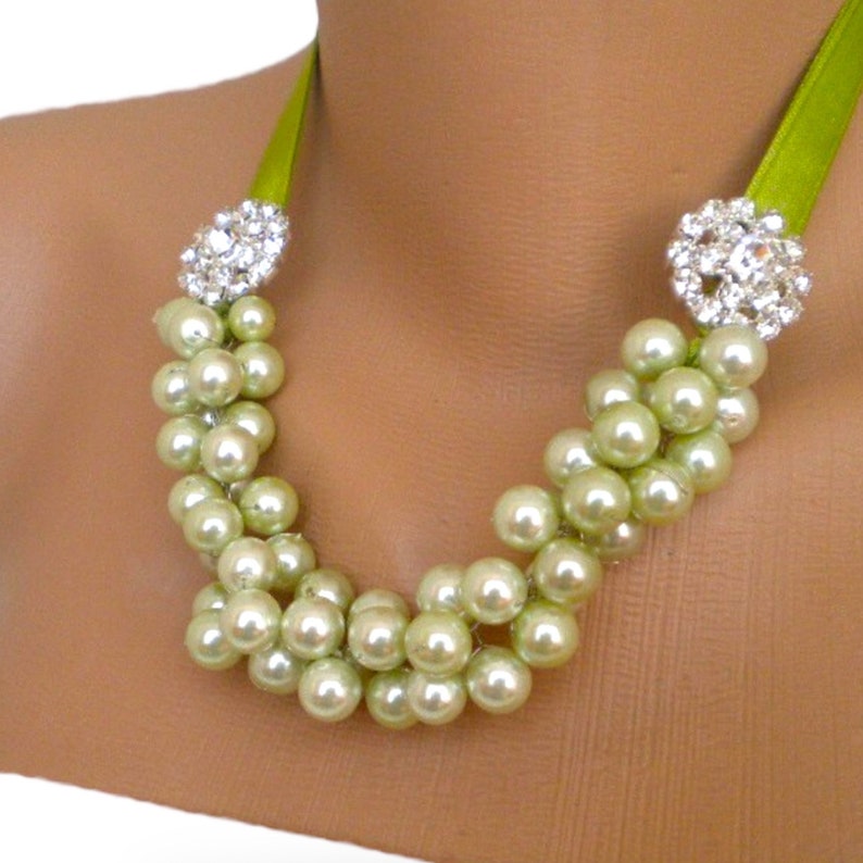 All Luxurious, All Timeless 30%SALE SA Bridal Jewelry, Handmade Weddings Tea Green Pearl Necklace image 1