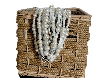 Pearl Bracelet, Pearl  Gift, Pearl Bracelet , Bridesmaids Gifts , Chunky Bold Weddings Pearl Bracelet, Rhinestone Chain Bracelet,