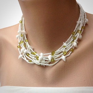 Handmade Afghan Bead Choker, 10 Heishi Strands Choker with Sea Shell and Crystal Trim