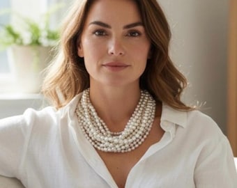 Vintage Style Multi Strand Pearl Choker - 1940s Statement Necklace