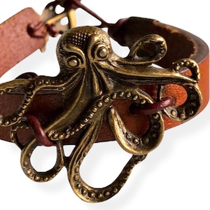 Octopus Leather Bracelet for Men, Nautical Father’s Day Gift, Handmade Boho Bracelet, Sea Lover Gift, Genuine Leather Bracelet for Him
