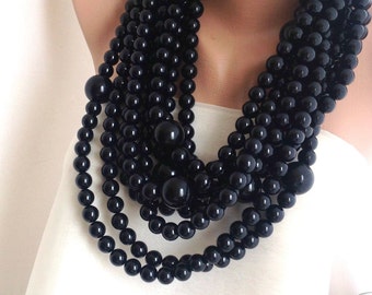 Chunky Black Pearl Necklace Chunky Necklace Bold Wedding Pearl Bridal Pearl Necklace