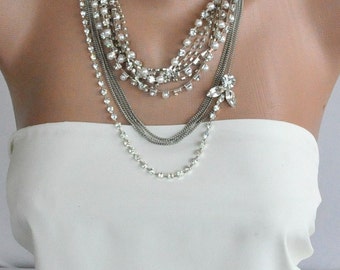 All Luxurious, All Timeless + 30%SALE Bridal Jewelry, NEW Collection, Multistrand Chunky Bridal Rhinestone Necklace