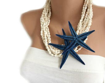 All Luxurious, All Timeless + 30%SALE Bridal Jewelry, Wedding Pearl NecklaceNavy Blue Starfish Necklace, Nautical Weddings ,Beach Brides ,