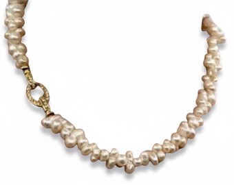 Handmade Baroque Pearl Necklace, Gold Rhinestone Clasp, Bridal Jewelry