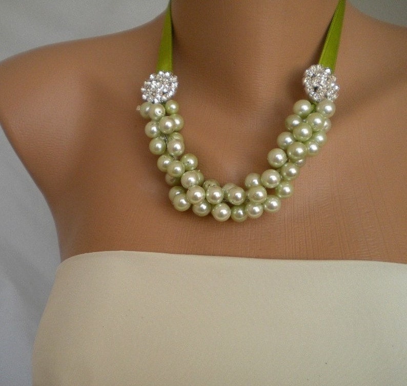 All Luxurious, All Timeless 30%SALE SA Bridal Jewelry, Handmade Weddings Tea Green Pearl Necklace image 3