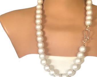 Handmade Pearl Long Necklace: Silver-Plated Hook Clasp, 26 Inch