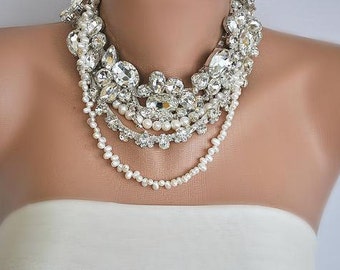 All Luxurious, All Timeless + 30%SALE SA- Wedding Rhinestone Choker with Fresh Water Pearls