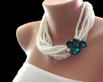 All Luxurious, All Timeless + 30%SALE SA- Emerald Crystal Brooch Choker