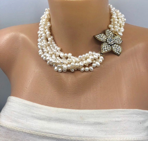 Bridal Jewelry Multi strand Rice Shape Freshwater Pearl | Etsy